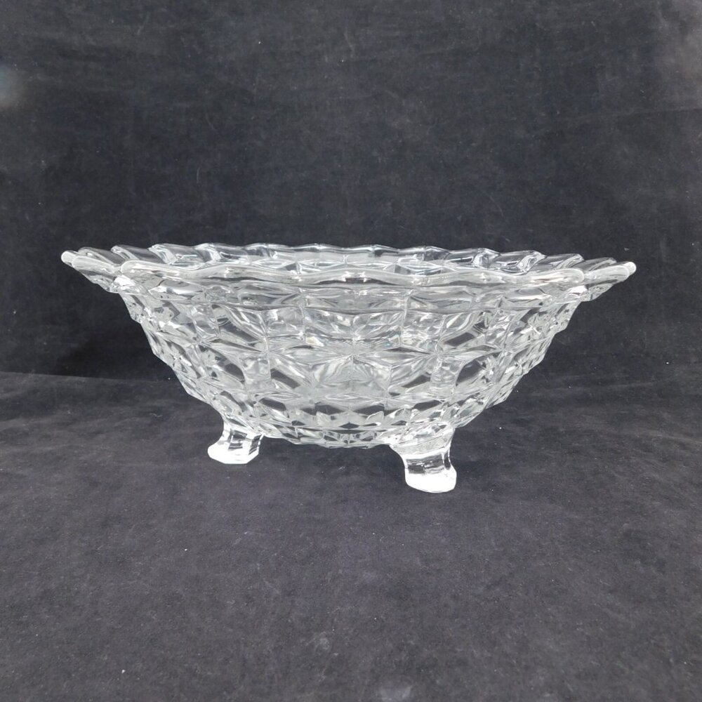 Fostoria American Clear 3 Toed 10" Glass Bowl Flared Sawtooth Round Vintage